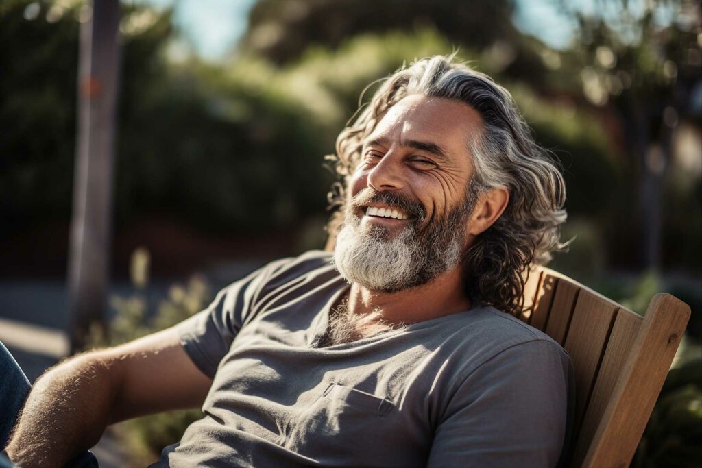 man laying in the sun with a smile on his face